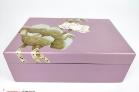 Rectangular purple box with hand  painted lotus 23x16xH8 cm